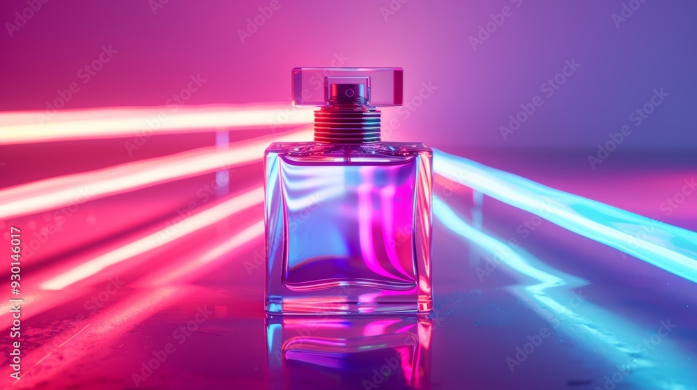 Empty perfume bottle with neon background. Modern perfume bottle mockup. Empty perfume bottle with neon background. Modern perfume bottle mockup.