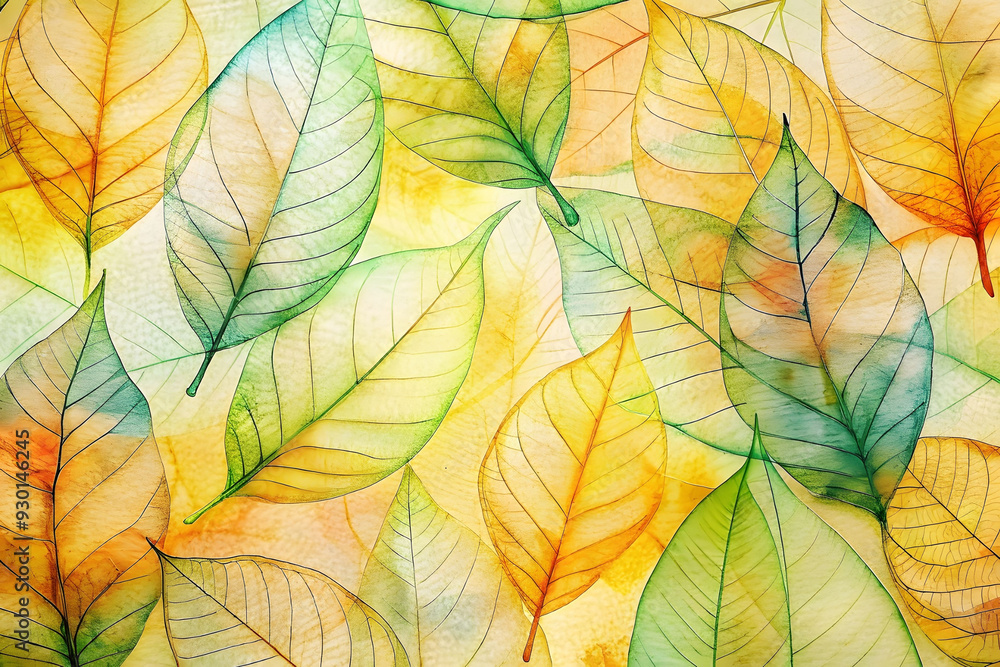 Obraz premium Seamless background pattern of golden skeleton leaves. Top view view of beautiful decorative skeleton leaves