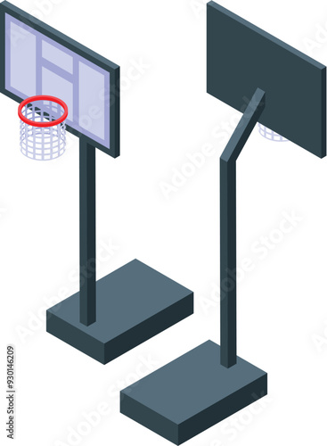 Street basketball hoop standing on square platform icon in isometric view