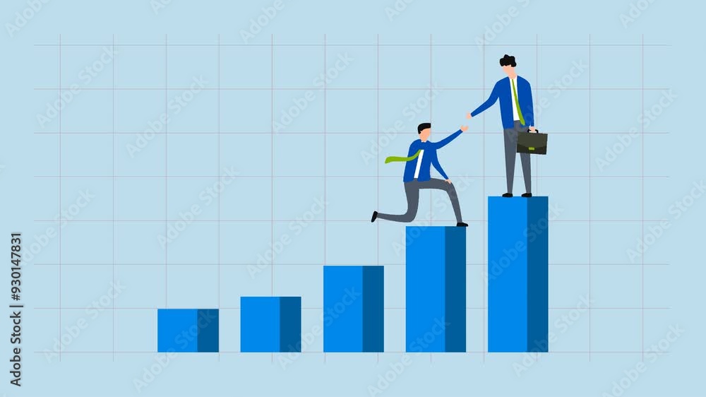 Manager support to achieve target, 4k animation of businessman support team member giving hand to help reach target. Manager support to achieve target, 4k animation of businessman support team member giving hand to help reach target.
