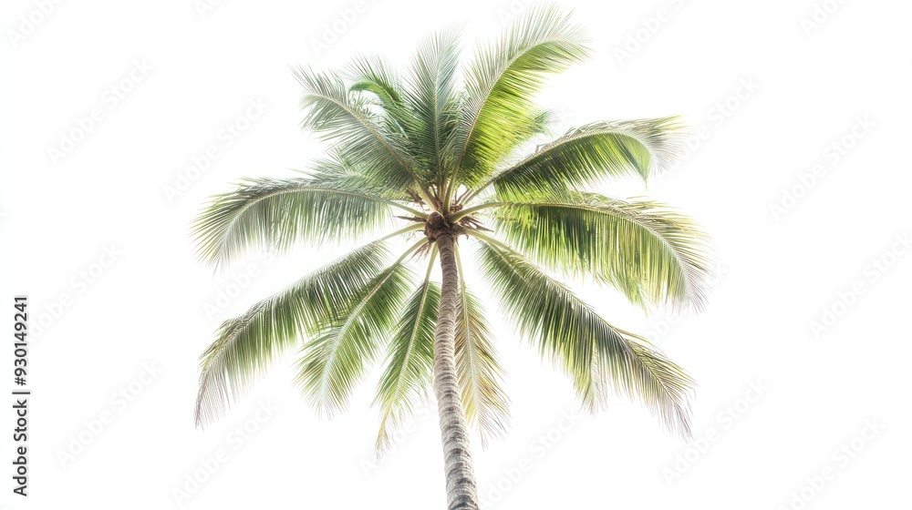 Fototapeta premium Tall Palm Tree Against a White Sky