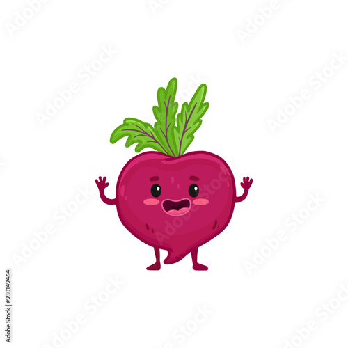  Cute cartoon beet isolated on white. Vegetable character in flat style. Vector illustration
