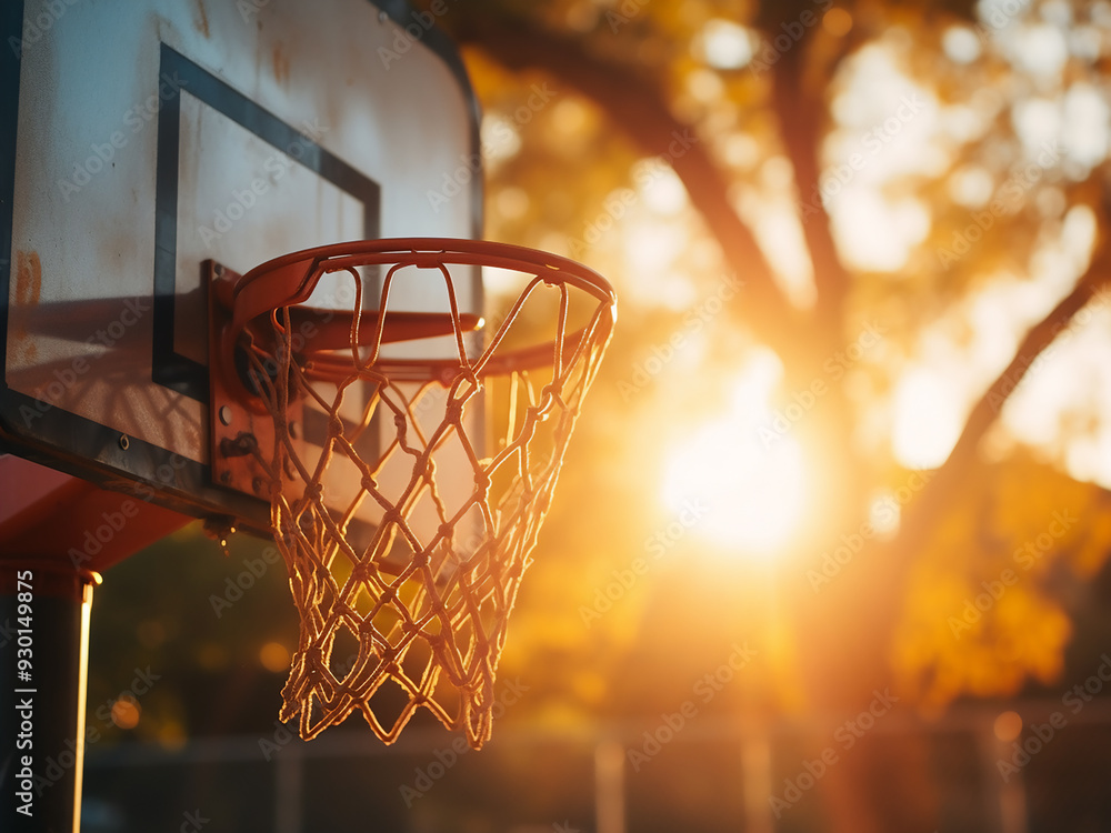 Late afternoon sun lighting up a basketball net Late afternoon sun lighting up a basketball net