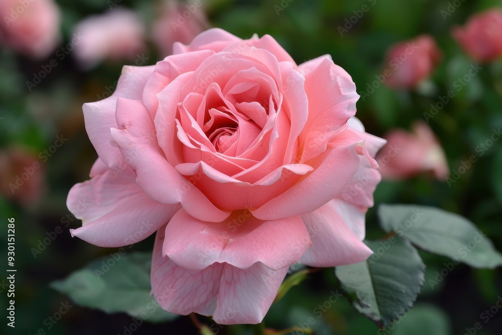 A close-up of a pink rose in full bloom, with its delicate petals and soft fragrance almost palpable. 