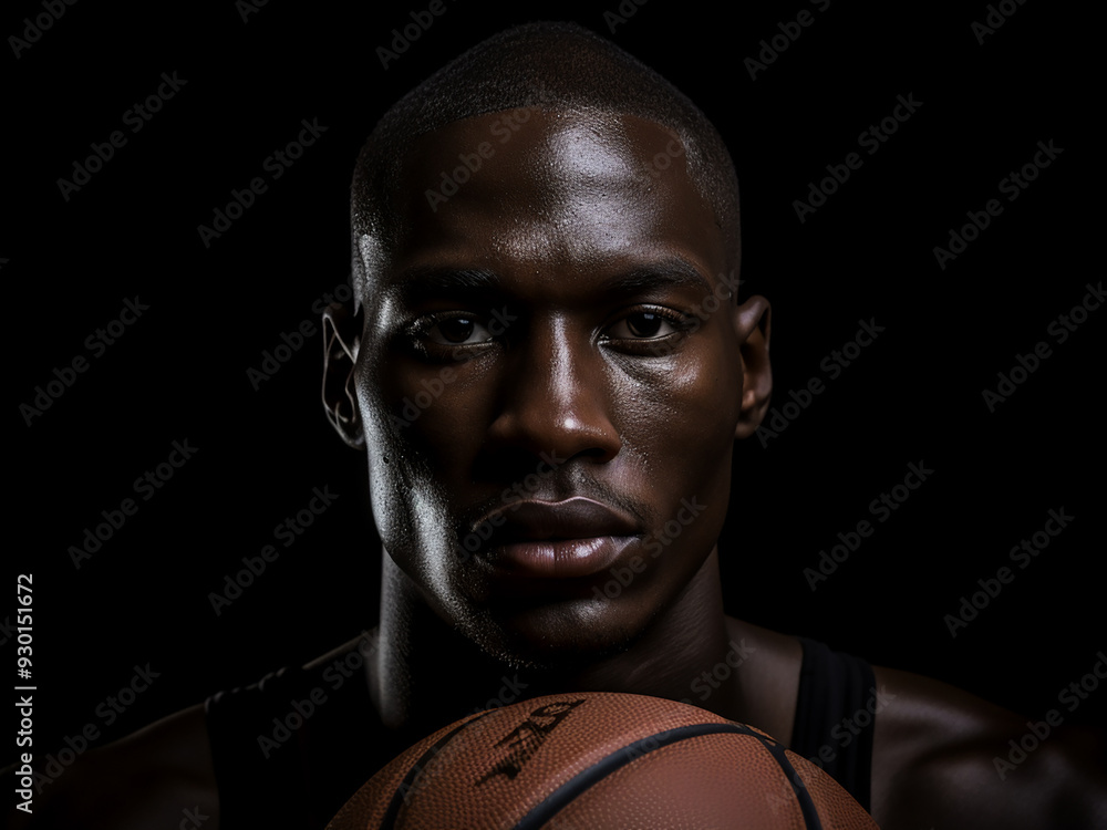 Isolated image of an African basketball player on a black background