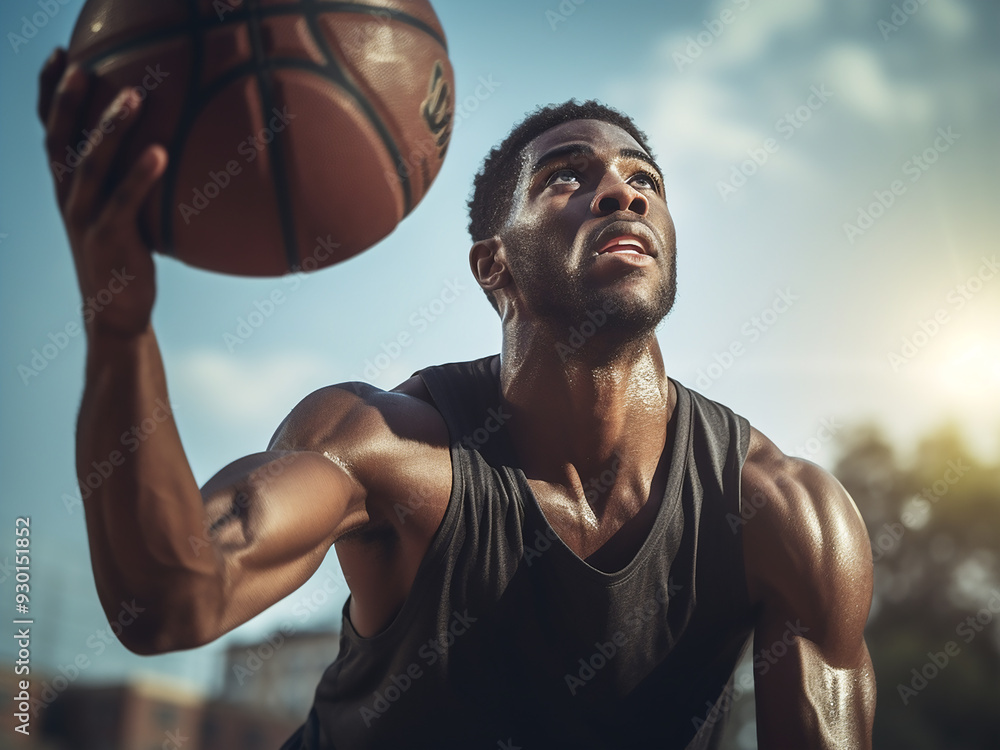 Afro athlete engaged in an outdoor basketball game Afro athlete engaged in an outdoor basketball game