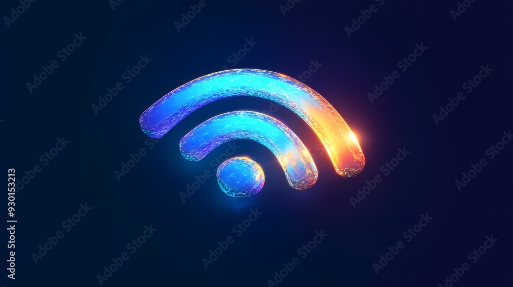 A glowing blue and orange wifi symbol against a dark background. A glowing blue and orange wifi symbol against a dark background.
