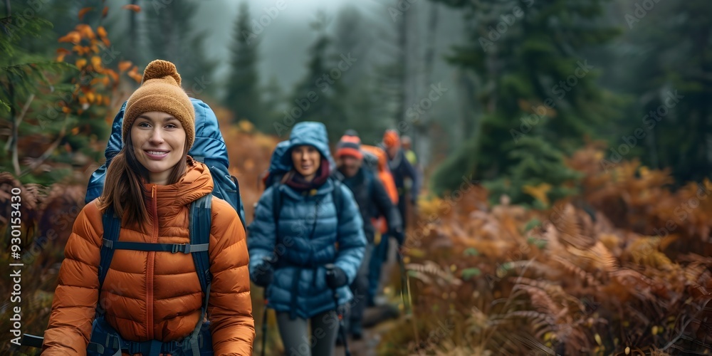 Experienced Trail Guide Leading a Group of Hikers Through a Scenic Forest Landscape Emphasizing Safety and Expertise in Outdoor Leadership Experienced Trail Guide Leading a Group of Hikers Through a Scenic Forest Landscape Emphasizing Safety and Expertise in Outdoor Leadership
