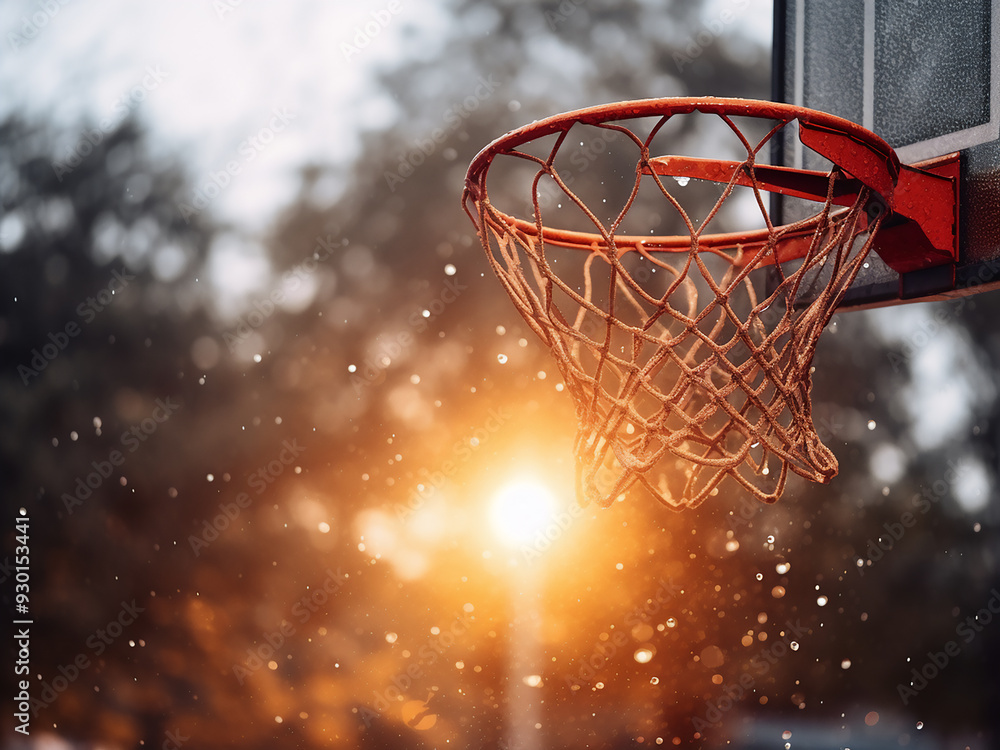 Basketball entering the hoop on an outdoor playing field Basketball entering the hoop on an outdoor playing field