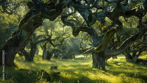 A mystical grove where ancient trees whisper secrets of the past photo