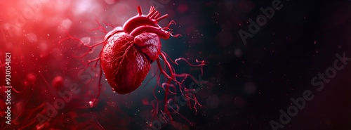 Detailed Human Heart on Dark Background with Red Veinous Structures