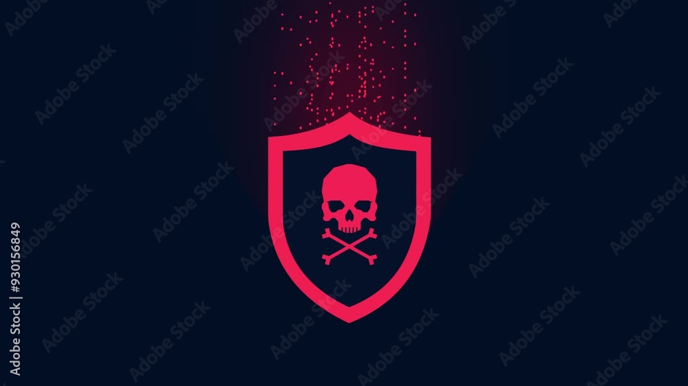 cyber security shield skull virus hacker data leak animation cyber security shield skull virus hacker data leak animation