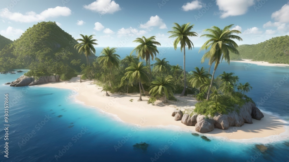 Fototapeta premium Caribbean island with palm trees on a clear background