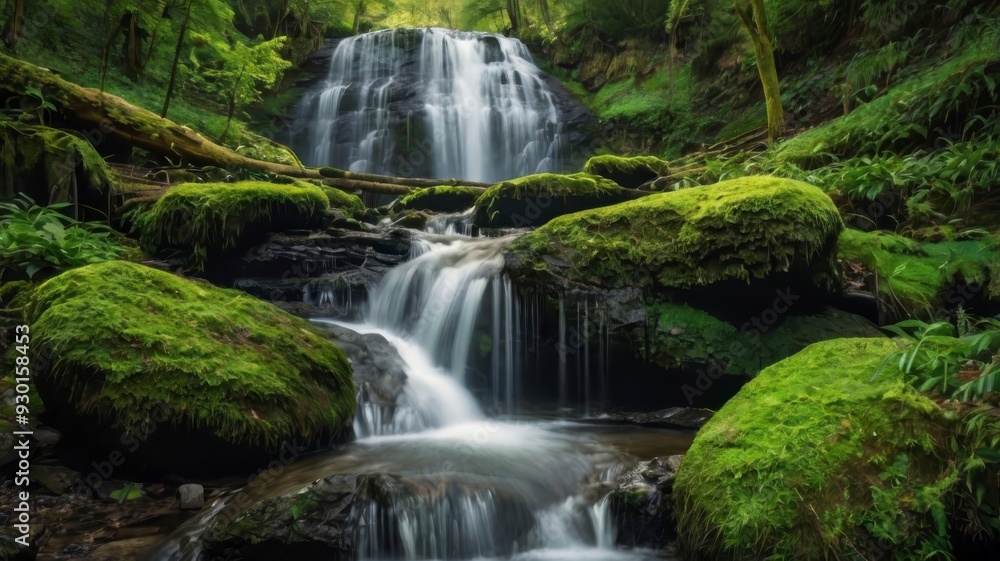 Cascading waterfalls in green setting Cascading waterfalls in green setting