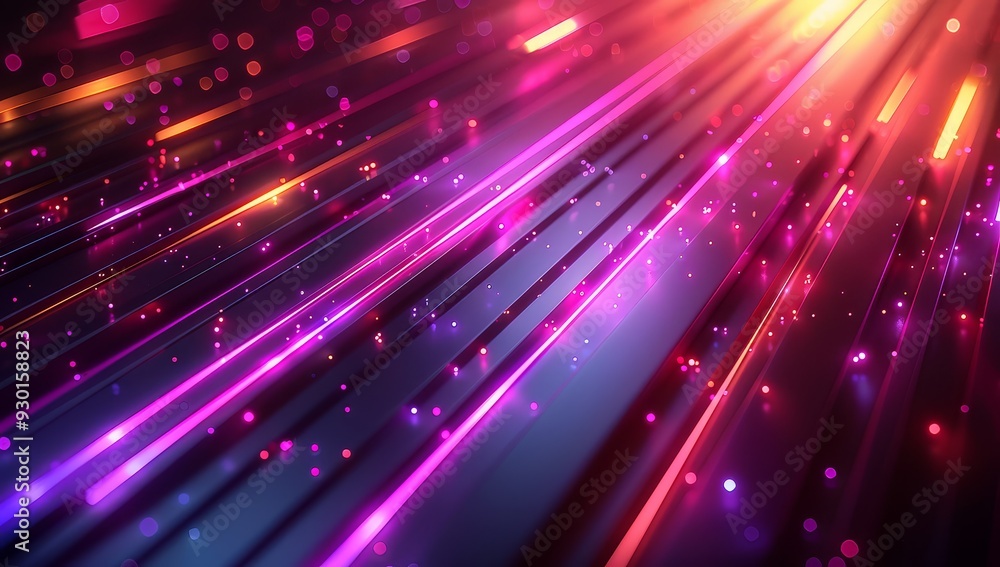 Fototapeta premium Black background with diagonal lines and neon purple light effects for an elegant techinspired design