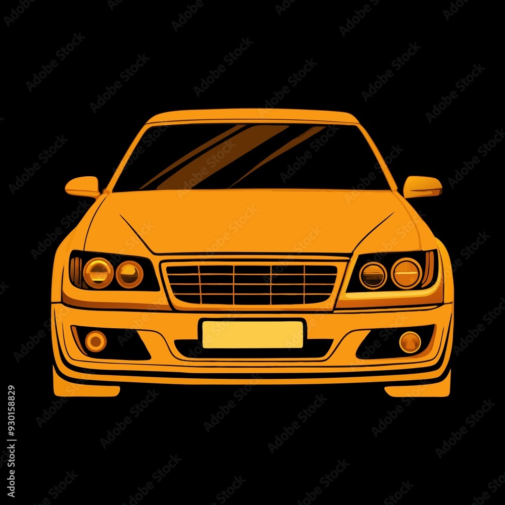 Front View of Classic Car Illustration in Bold Orange Tones, Automotive Print Design Front View of Classic Car Illustration in Bold Orange Tones, Automotive Print Design