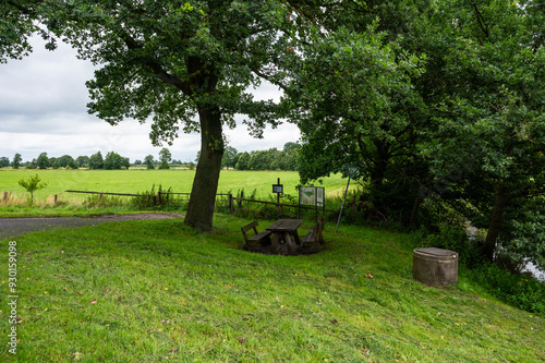 Green meadows and trees at the Fischerhuder Wümmeniederung, Niedersachsen, Germany