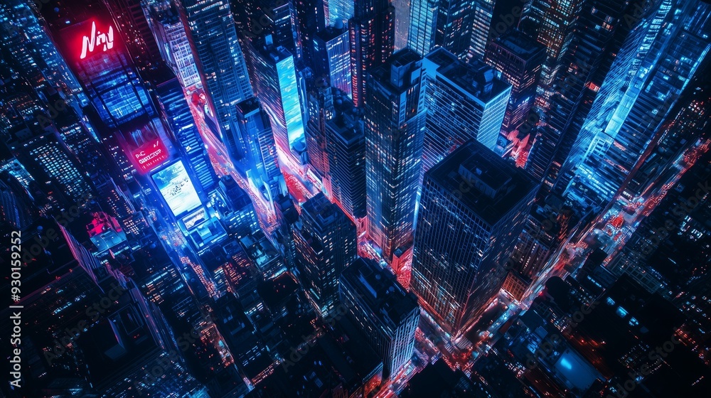 Aerial View of Neon-Lit Cityscape Aerial View of Neon-Lit Cityscape