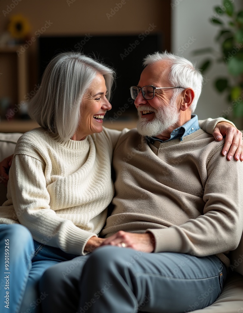 Silver-Haired Woman and Her Husband in Glasses: Candid Couple Portrait Silver-Haired Woman and Her Husband in Glasses: Candid Couple Portrait