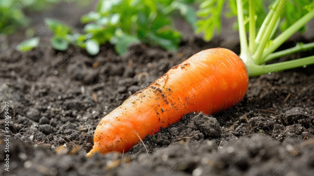 Carrot partially unearthed showing bright orange (focus on, organic farming, vibrant, Overlay, Vegetable patch) Carrot partially unearthed showing bright orange (focus on, organic farming, vibrant, Overlay, Vegetable patch)