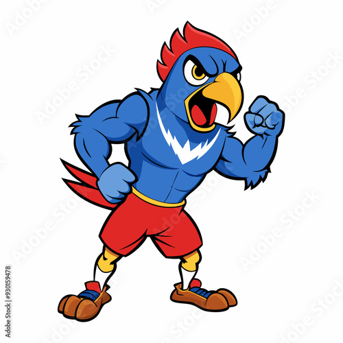 A ferocious angry   parrot  athlete posing art vector illustration