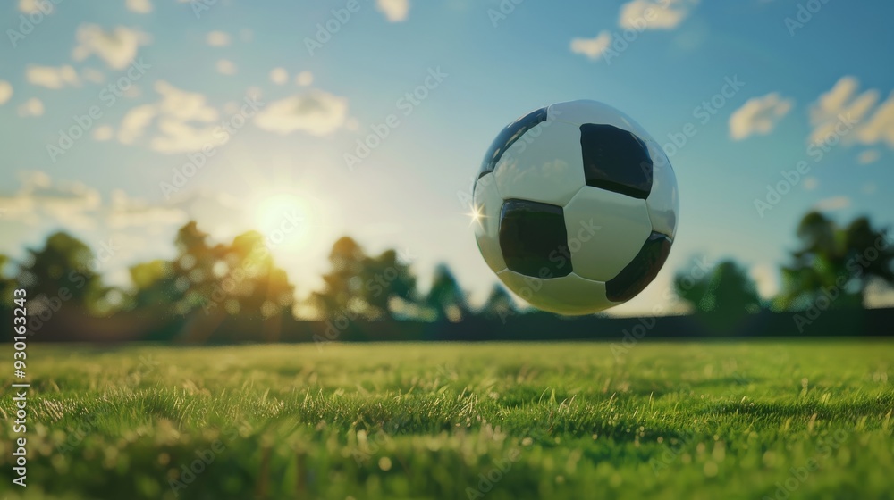 Assorted sports equipment laid out on green grass field, featuring ...