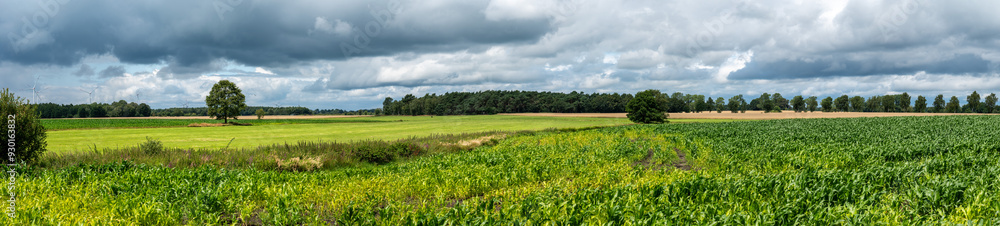 Panoramic view over agriculture fields at the German countryside around Vorwerk, Lower Saxony, Germany Panoramic view over agriculture fields at the German countryside around Vorwerk, Lower Saxony, Germany