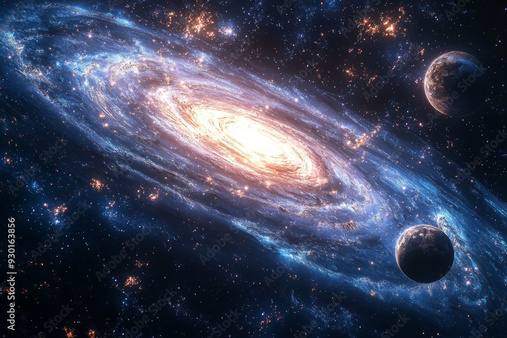 Obraz premium Space cosmic illustration with planets scene created with Generative AI