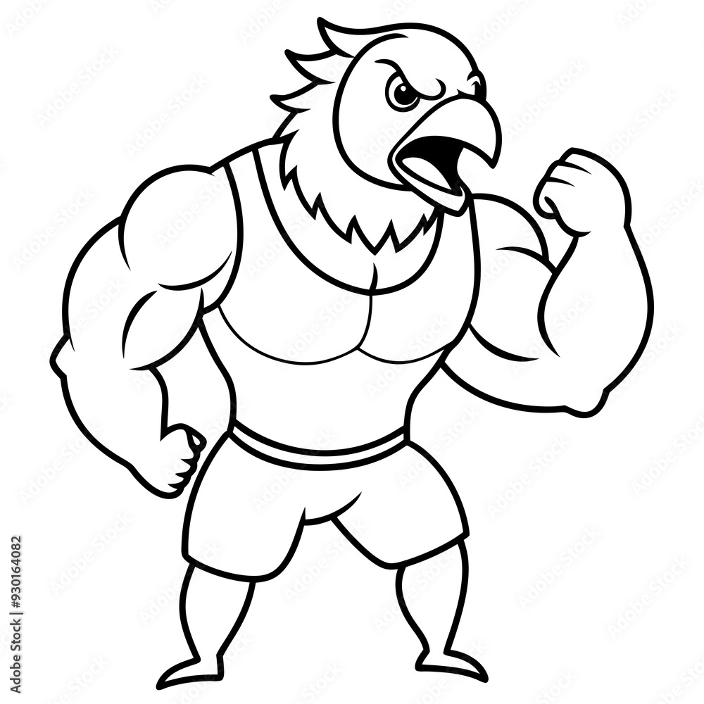 A ferocious angry parrot athlete posing line art vector illustration A ferocious angry parrot athlete posing line art vector illustration