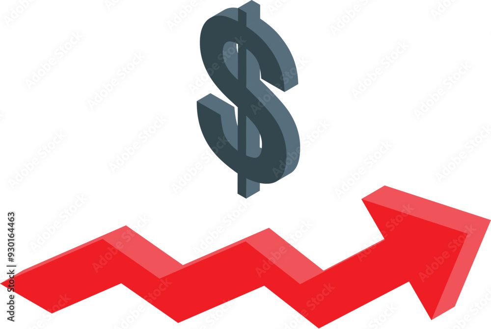 3d illustration of a red arrow going up with a big dollar sign, depicting a growing economy and financial success 3d illustration of a red arrow going up with a big dollar sign, depicting a growing economy and financial success
