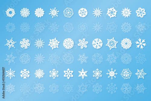 Snow Flakes Flat vector Illustration Holiday Winter Set Template