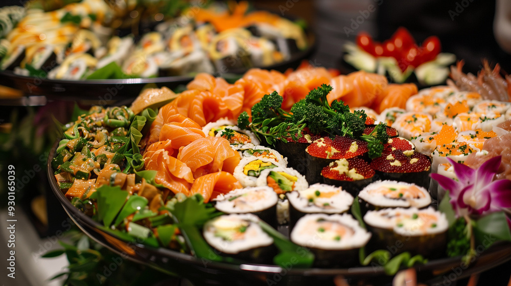 Food celebration, Party catering, Buffet dining, Culinary feast, Gourmet platter, Event catering, Sushi buffet, Celebration dining, Party food display Food celebration, Party catering, Buffet dining, Culinary feast, Gourmet platter, Event catering, Sushi buffet, Celebration dining, Party food display