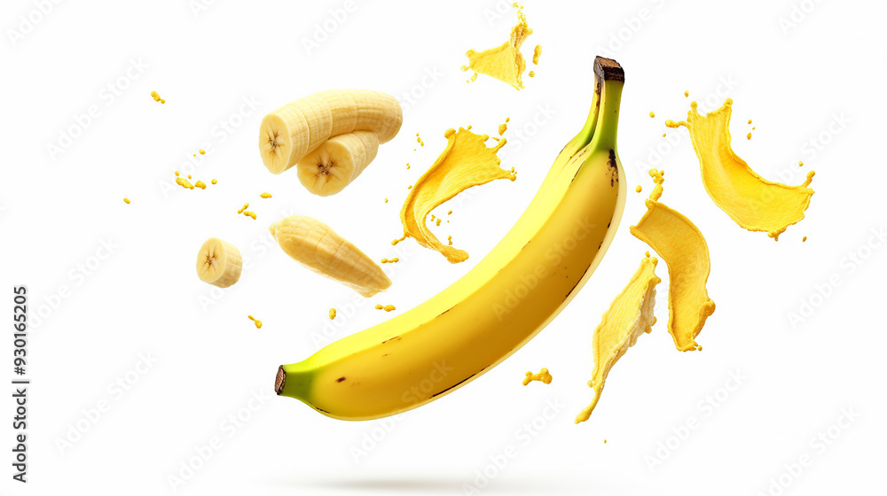 Falling Banana Slice Peeled Fruit Isolated White Falling Banana Slice Peeled Fruit Isolated White