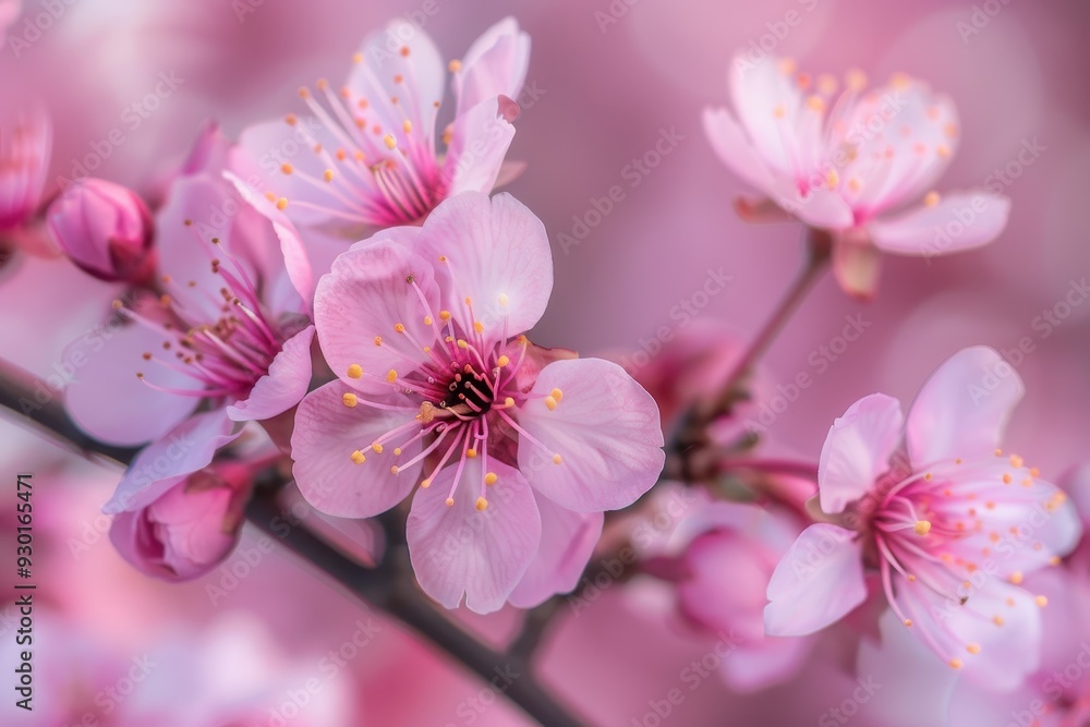 A close-up of cherry blossoms on a tree branch, with soft pink petals and a blurred background of more blossoms. A close-up of cherry blossoms on a tree branch, with soft pink petals and a blurred background of more blossoms.