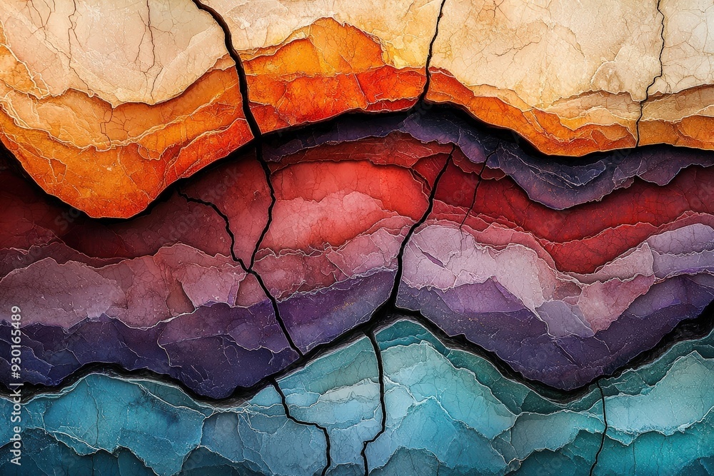 Fototapeta premium Abstract artwork showcasing vibrant layers of color, creating a visually stunning representation of geological formations.