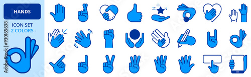 Icons in two colors about hand gestures