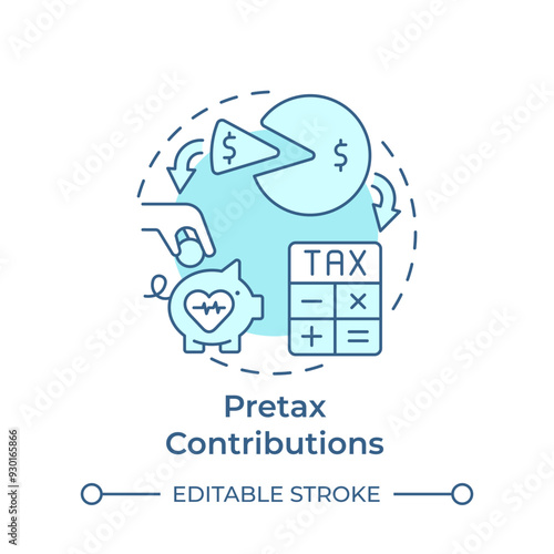 Pretax contributions soft blue concept icon. Health savings account benefit. Income tax deductions. HSA. Round shape line illustration. Abstract idea. Graphic design. Easy to use in booklet