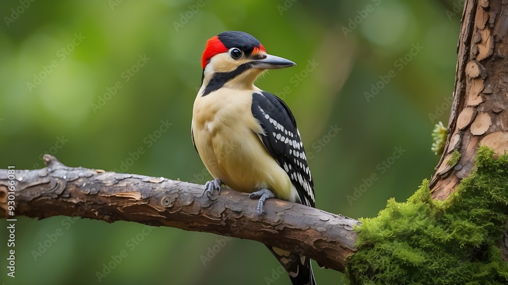 A beautiful woodpecker on the tree rgeen back ground A beautiful woodpecker on the tree rgeen back ground