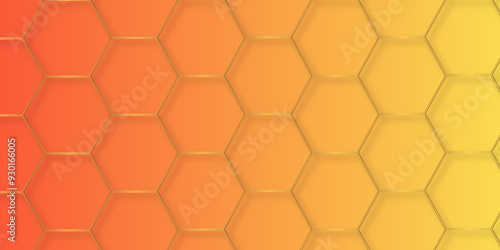 Abstract minimal geometric gold and orange light background design. Vector illustration of hexagons pattern. luxury white pattern geometric mesh cell texture. Modern pattern elegant gold line template