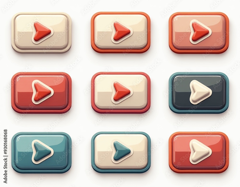 3D Play Button Icons with Patterns: Perfect for Vintage Game Streams and Retro Designs 3D Play Button Icons with Patterns: Perfect for Vintage Game Streams and Retro Designs