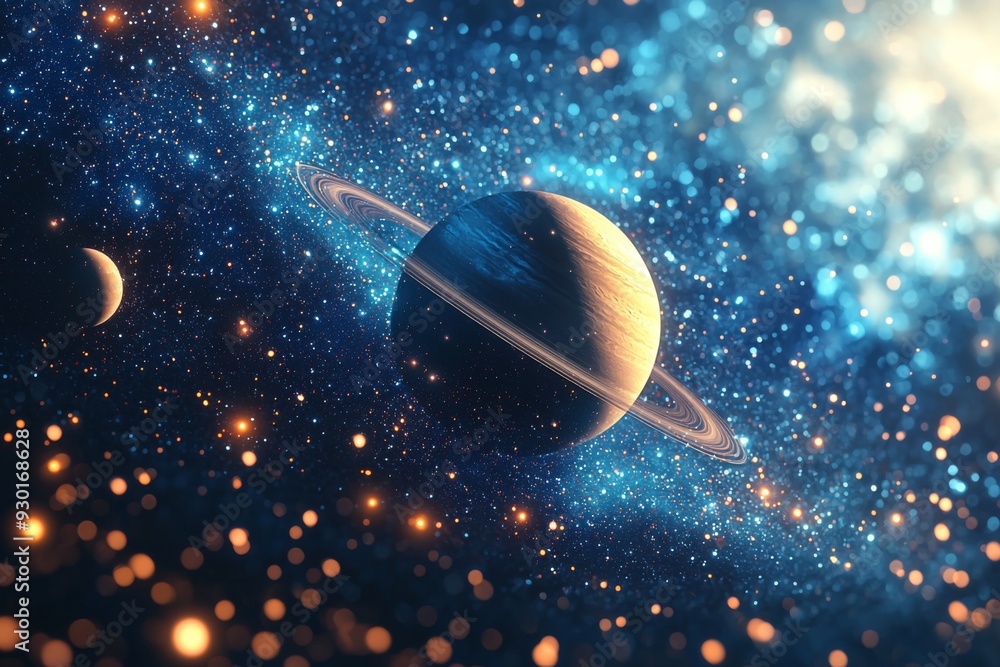 Space cosmic illustration with planets scene created with Generative AI Space cosmic illustration with planets scene created with Generative AI