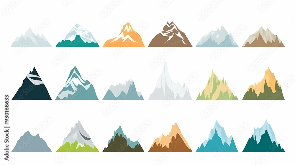 Mountain landscape vector illustration set, collection of mountains in flat design style Mountain landscape vector illustration set, collection of mountains in flat design style