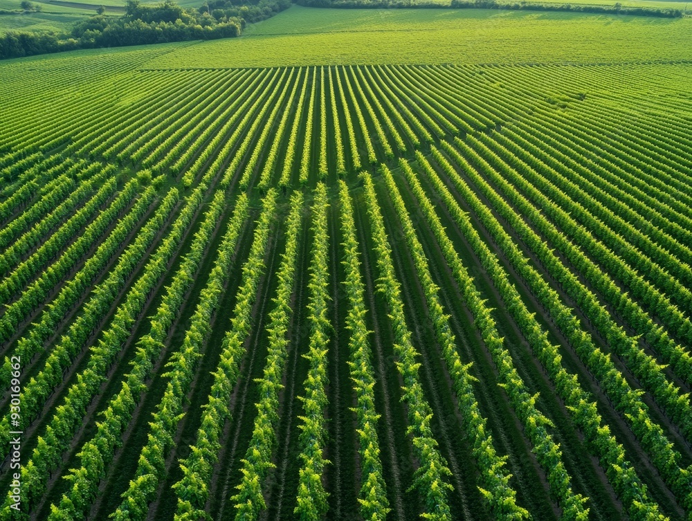Aerial view of a vast, green field of crops, stretching out to the horizon. Aerial view of a vast, green field of crops, stretching out to the horizon.
