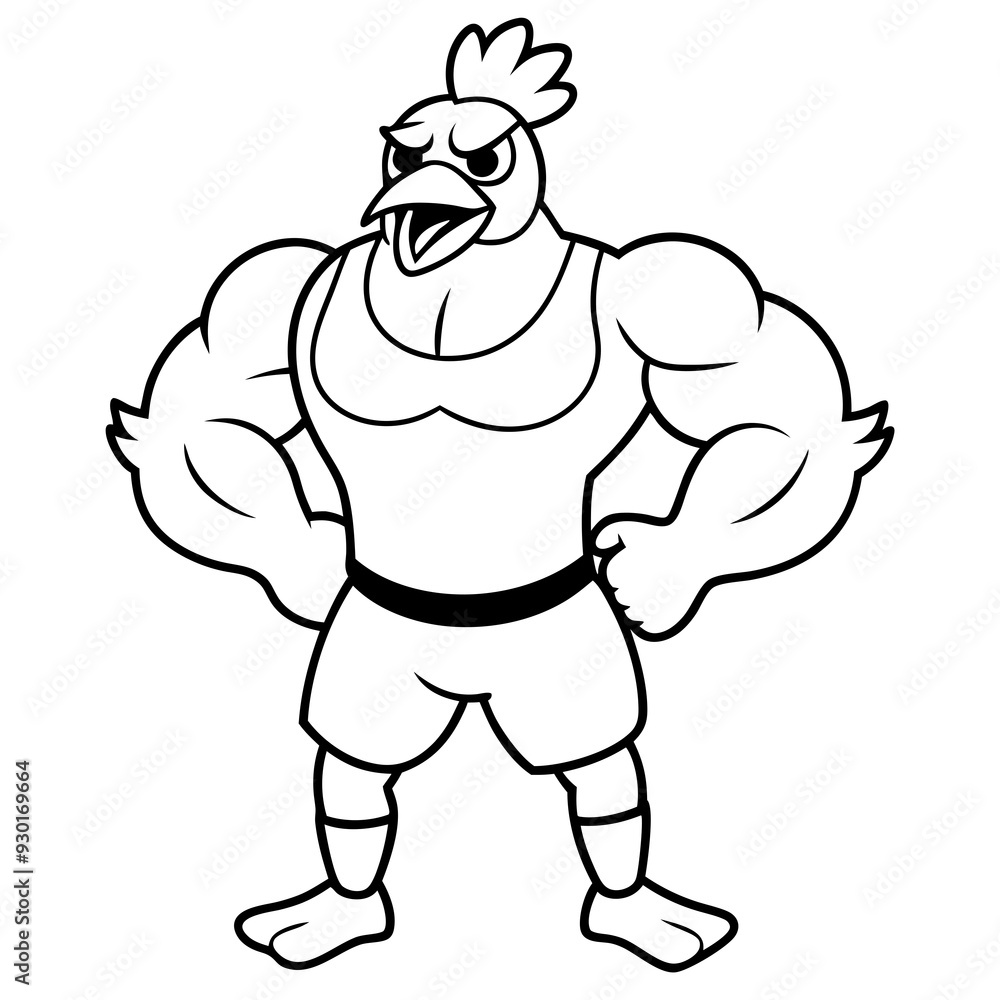 A ferocious angry chicken athlete posing line art vector illustration A ferocious angry chicken athlete posing line art vector illustration