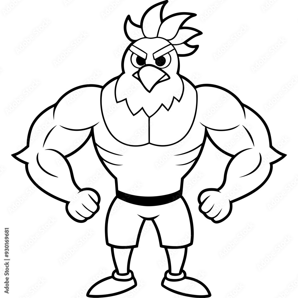 A ferocious angry chicken athlete posing line art vector illustration A ferocious angry chicken athlete posing line art vector illustration