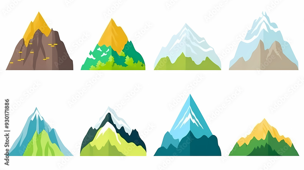 Mountain landscape vector illustration set, collection of mountains in flat design style Mountain landscape vector illustration set, collection of mountains in flat design style