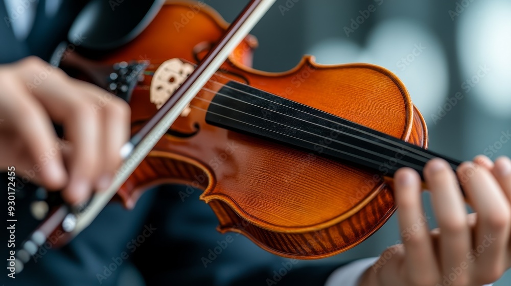 Close-up of a person playing a violin, showcasing the intricate woodwork and musical expression in a refined atmosphere. Close-up of a person playing a violin, showcasing the intricate woodwork and musical expression in a refined atmosphere.