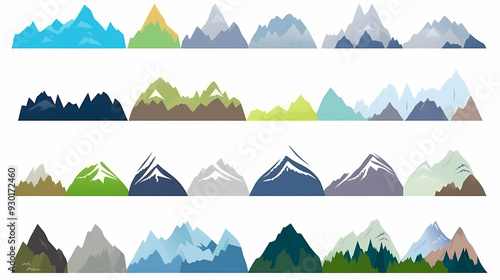 Mountain landscape vector illustration set, collection of mountains in flat design style