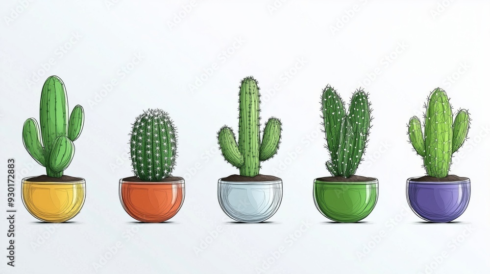 Aesthetic Display of Colorful Cacti in Simple Pots Aesthetic Display of Colorful Cacti in Simple Pots