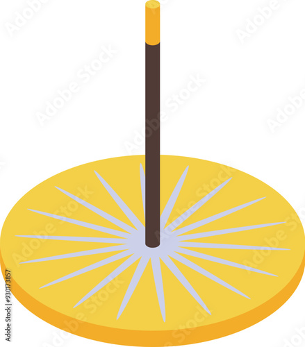 Incense stick is standing on a round support, releasing a pleasant aroma